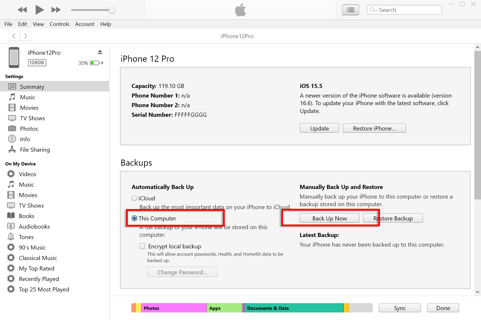 Effettua il backup dell'iPhone sul computer